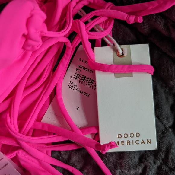 NWT Good American Neon Pink Tiny Ties Triangle Top String Bikini Sz 4/XL/12-14 - Picture 9 of 13